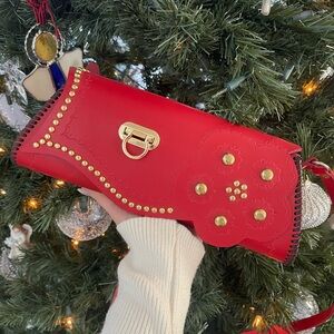 Red Designer Women's Bag with Gold Accents